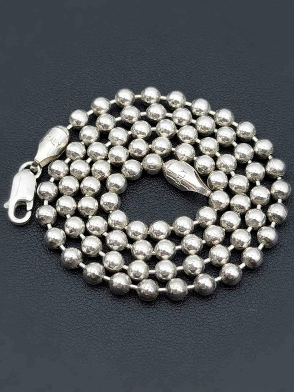 Italy 925 Sterling Silver Ball Link Round Bead Chain Necklace 18.5” 4mm